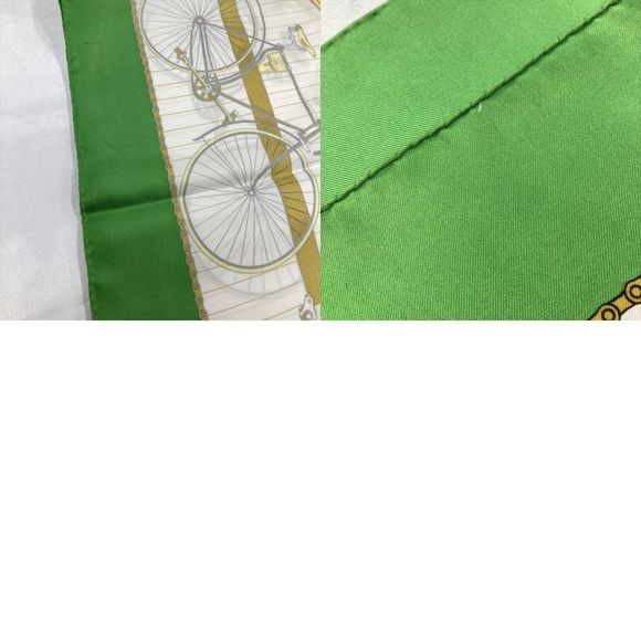 Hermes Carre 90 Bicycle LES Becanes Scarf Silk Green Ladies - Picture 10 of 10
